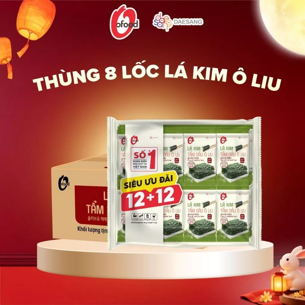[O'FOOD VN] -  THÙNG 8 LỐC 24 GÓI LÁ KIM TẨM DẦU OLIU 4G