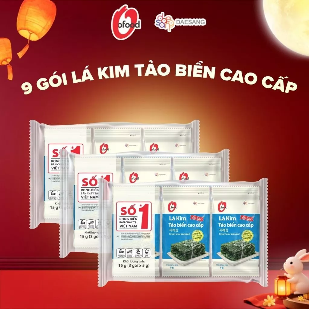 Combo 3 lốc 3 Lá kim tảo biển cao cấp O’Food– Gói 5g – Đồ ăn vặt ngon