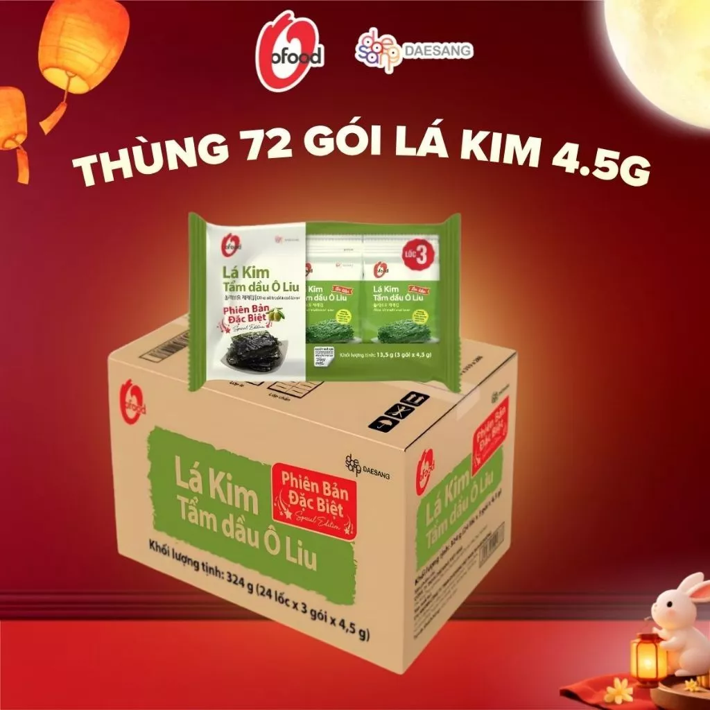 [Thùng 24 lốc 3] Lá kim tẩm dầu Oliu 4,5G O'Food, tổng 72 gói