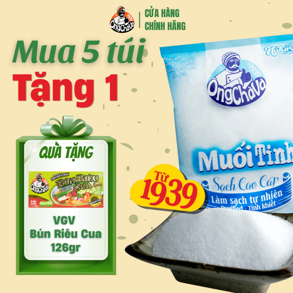 Muối Tinh Sạch Cao Cấp Ông Chà Và 1kg (Refined table Sea Salt)