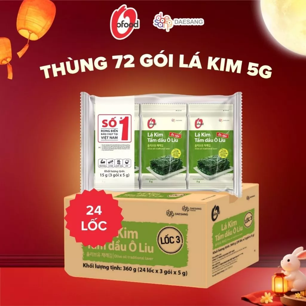 [Thùng 24 lốc] lá kim tẩm dầu Oliu lốc 3 O'Food