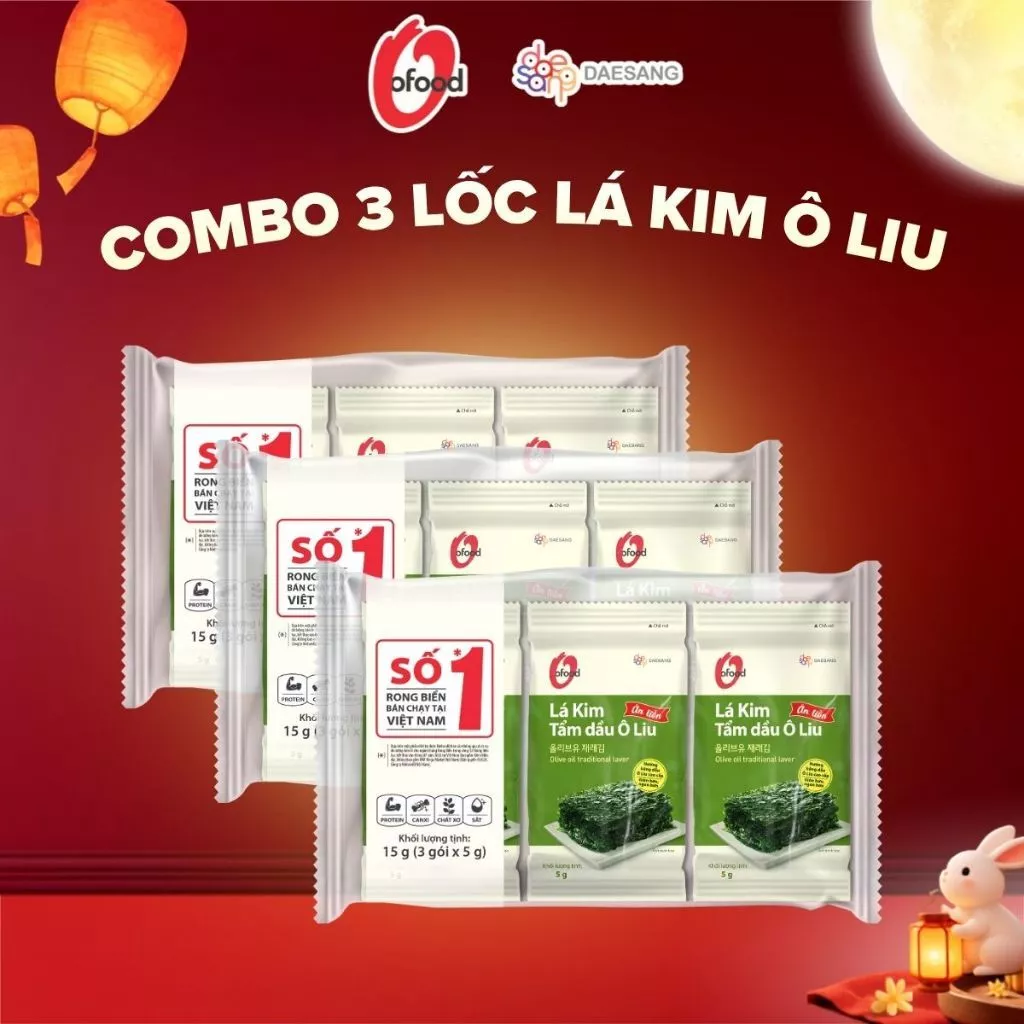 Combo 3 lốc Lá kim tẩm dầu ô liu O’Food (lốc 3) – Đồ ăn vặt ngon