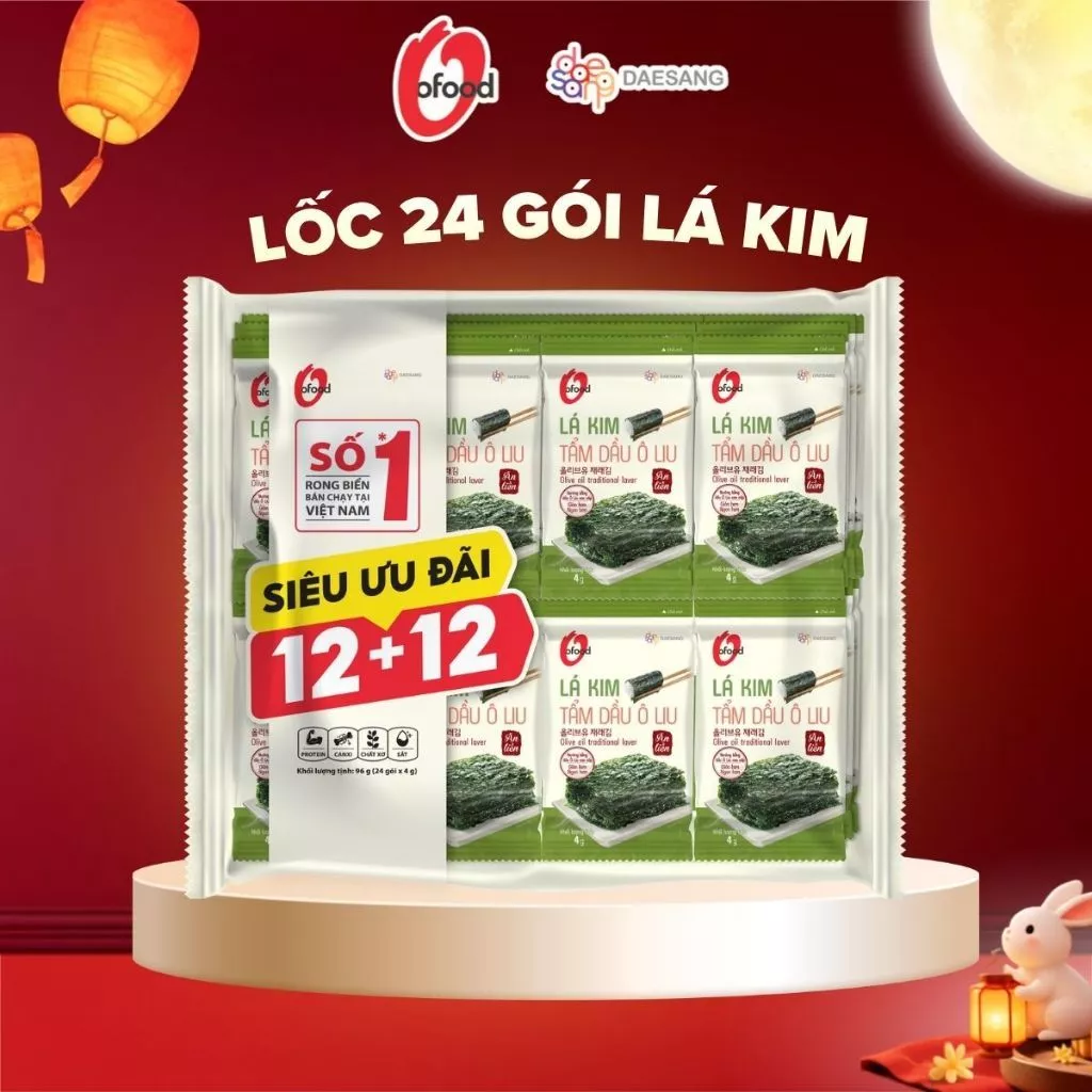[PHIÊN BẢN 24 GÓI] RONG BIỂN LÁ KIM OLIU O'FOOD 4G – COMBO 12+12