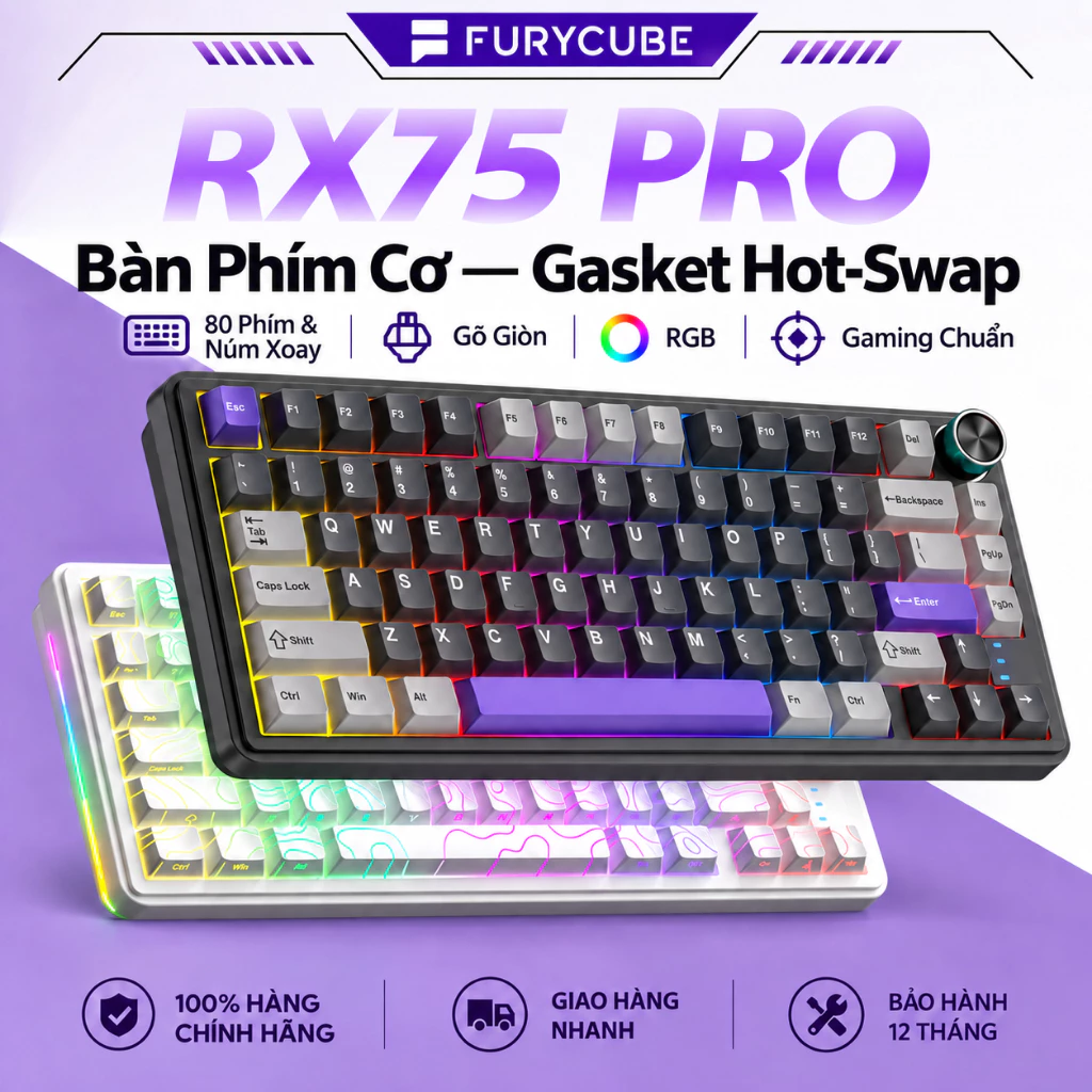 Bàn Phím Cơ Gaming ZIFRIEND RX75 – RGB, Hotswap, PBT, Bluetooth, FPS Esports, 75% Layout, 3 Chế Độ
