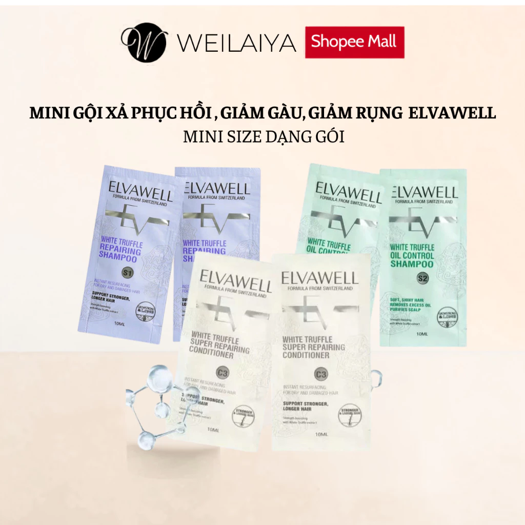 Set Mini Dầu Gội Xả Phục Hồi Giảm Gàu, Rụng Elvawell 10ML