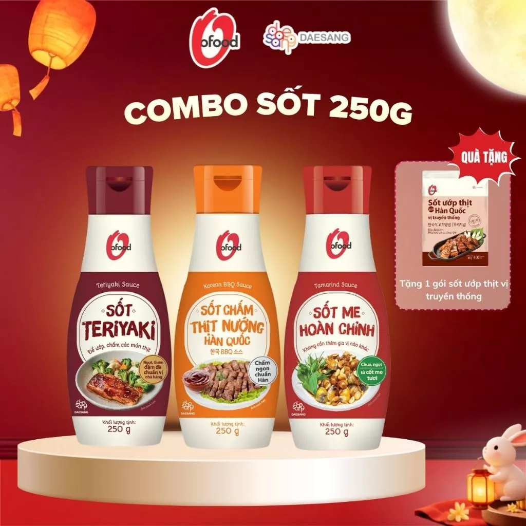 [Tặng 1 gói sốt ướp thịt truyền thống] Combo 3 sốt chấm Teriyaki, thịt nướng Hàn Quốc, me hoàn chỉnh O'food chai 250g
