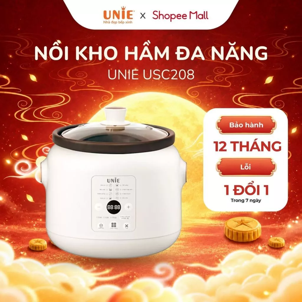 [HỎA TỐC HN] Kho hầm chuyên dụng UNIE USC208 nấu chậm, Dung tích 2L, 8 chức năng kho hầm, Lòng nồi gốm cao cấp
