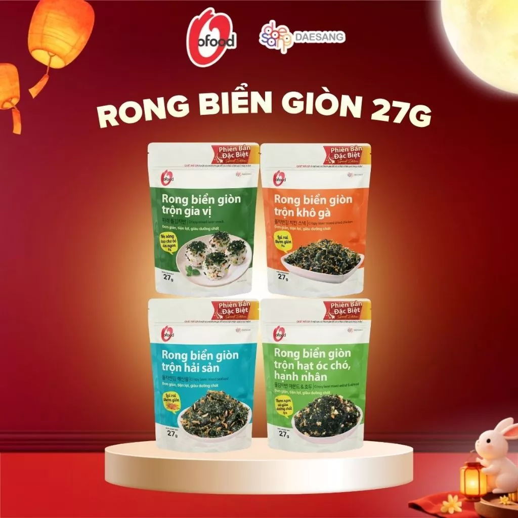 [O'FOOD VN] RONG BIỂN GIÒN TRỘN GIA VỊ O'FOOD 27G – RONG BIỂN ĂN VẶT, ĂN LIỀN, TRỘN CƠM, NHIỀU VỊ KHÔ GÀ, HẢI SẢN, ÓC CH