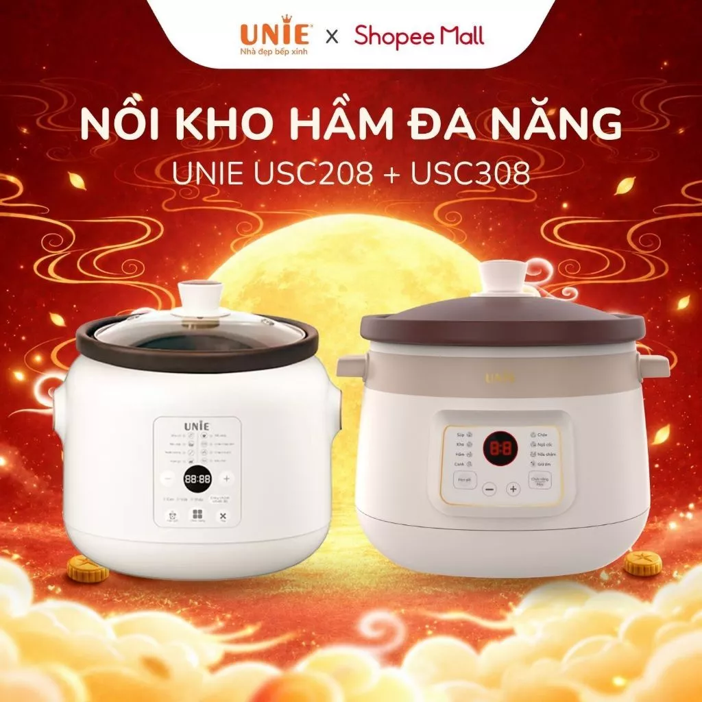 [FS] Nồi kho hầm chậm chuyên dụng UNIE , Dung tích 2L, 3L, Đa chức năng kho hầm, Lòng nồi gốm cao cấp, bảo hành 12 tháng