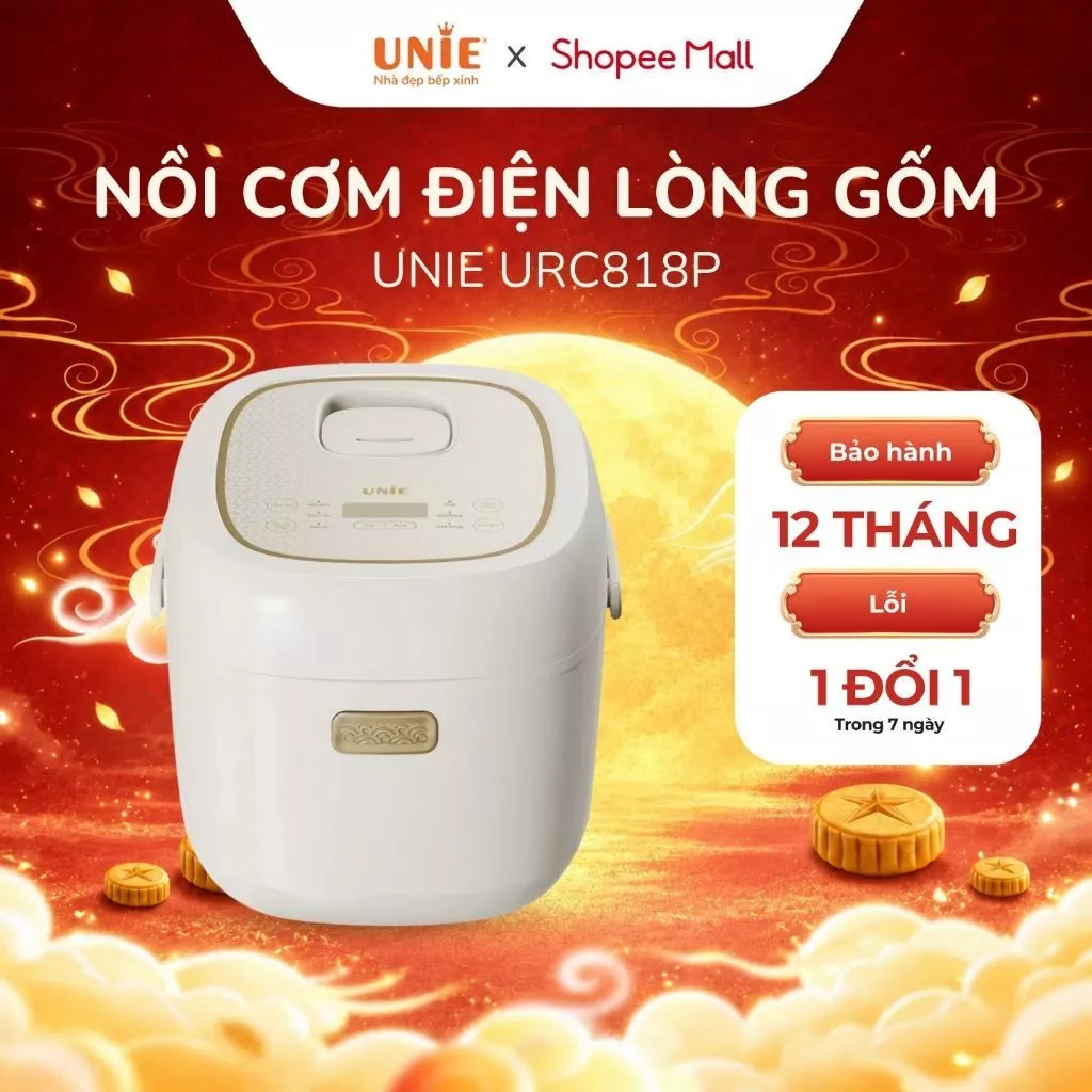 [FS] Nồi cơm điện lòng gốm cao cấp UNIE URC818P - 1,8L, Lòng nồi gốm Ceramic chống dính,Hẹn giờ 24 tiếng,bảo hành 12T