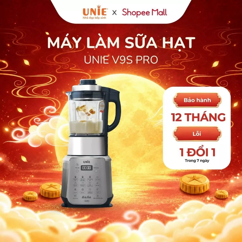 [UNIE x KOC] Máy làm sữa hạt Unie V9S PRO công suất 1800W, dung tích 1.75L, tự làm sạch cối thủy tinh, bảo hành 24 tháng