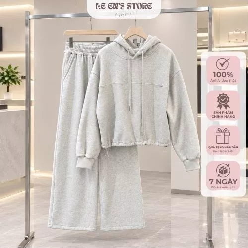 Set Bộ Nỉ Mũ Áo Rút Dây Kèm Quần Nỉ Suông Nữ, Chất Nỉ Lông Cao Cấp Dày Mịn, Giữ Ấm Mùa Đông - B82