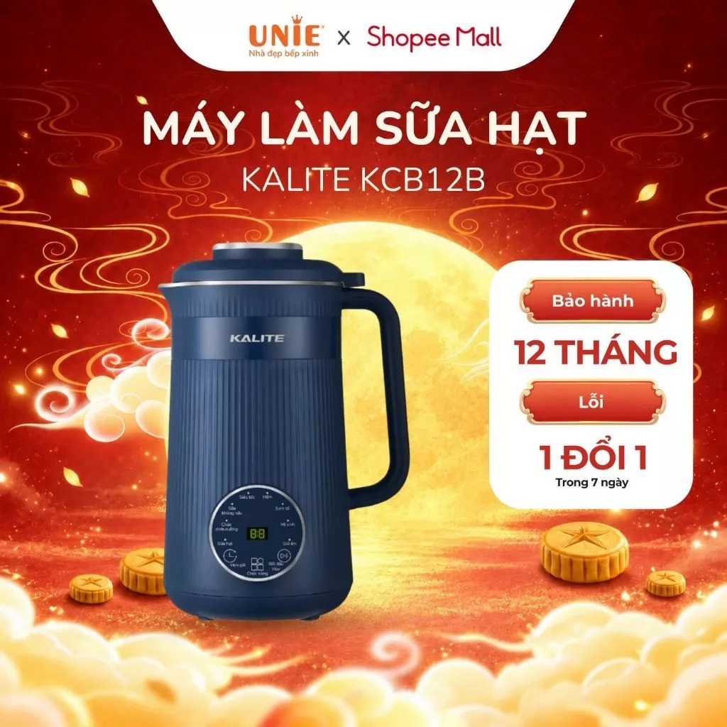 Máy làm sữa hạt mini Kalite KCB12B, dung tích 1.2L, xay nấu đa năng, 9 chức năng đa dạng, lưỡi dao 10 cánh, BH12 Tháng
