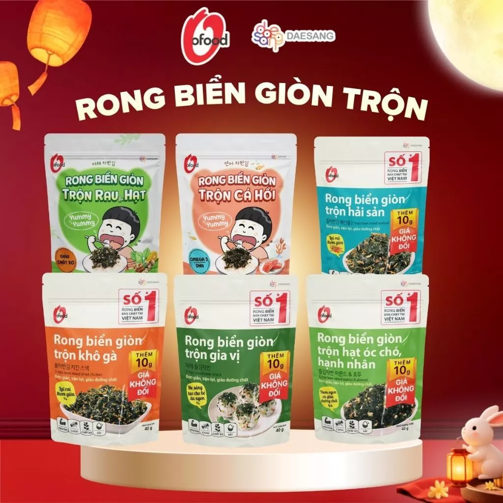 [O'FOOD VN] RONG BIỂN GIÒN TRỘN GIA VỊ O'FOOD – RONG BIỂN ĂN VẶT ĂN LIỀN, NHIỀU VỊ NGON