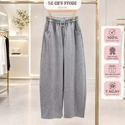 Quần NỈ Suông Thụng Nữ 2 Túi Sau, Quần Nỉ Nữ Chất Cotton Dày Mịn Ống Rộng Basic 3 Màu - Q65