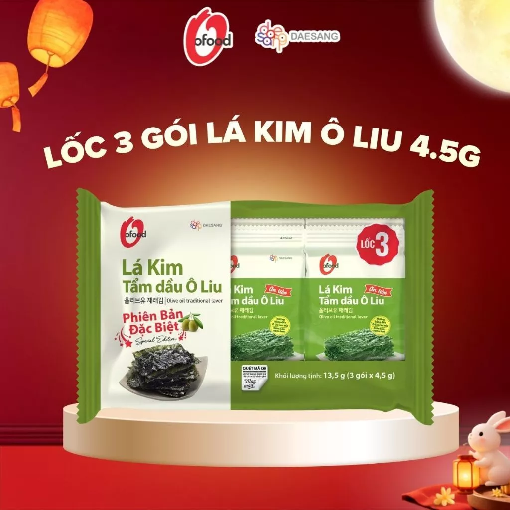 Rong biển / Lá kim 4,5G tẩm dầu Oliu O'food giòn, thơm, gia vị vừa miệng, ăn liền hoặc ăn kèm