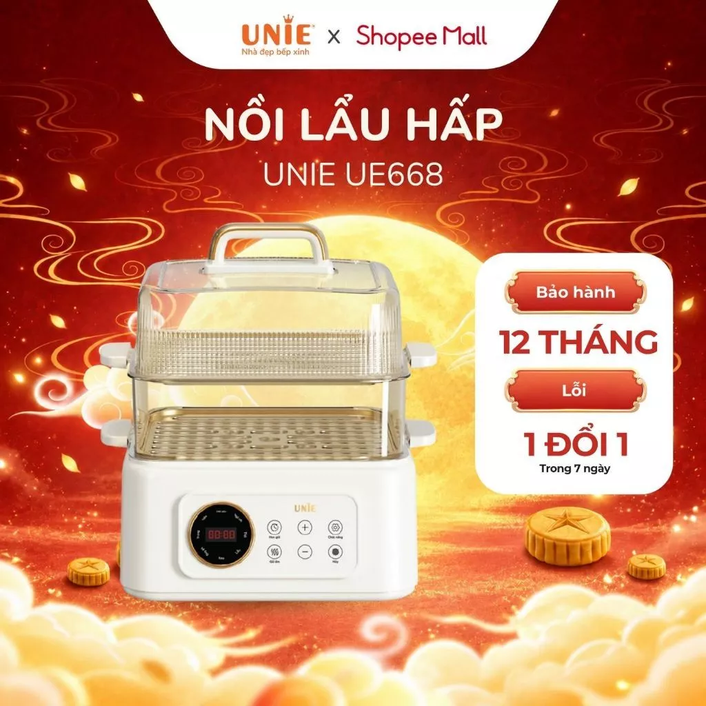 Nồi lẩu, hấp đa năng UNIE UE668, 8 chức năng, dung tích 10L, hấp gà nguyên con, Hàng chính hãng BH 12T