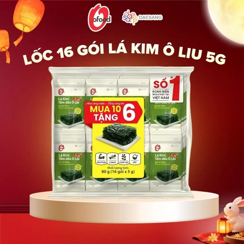 [ O'FOOD VN - MUA 10 TẶNG 6] LỐC 16 GÓI LÁ KIM O'FOOD TẨM DẦU OLIU 5G
