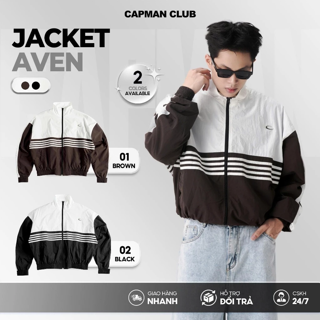 Áo khoác nam dù nhăn AVEN phom rộng boxy CAPMAN CLUB, áo khoác unisex trẻ trung nam nữ thoáng mát