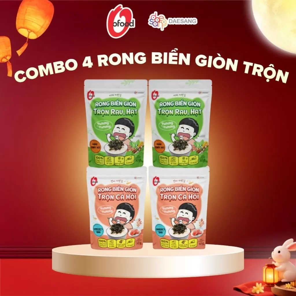 [O'FOOD VN] COMBO 4 GÓI RONG BIỂN GIÒN TRỘN GIA VỊ O'FOOD – 2 VỊ, RONG BIỂN ĂN VẶT ĂN LIỀN