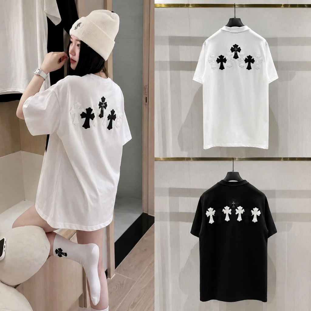 Ao Phông Nam Nữ Họa Tiết Chome Chất Cotton Co Gian 4 Chiều Form Dáng Thời Trang