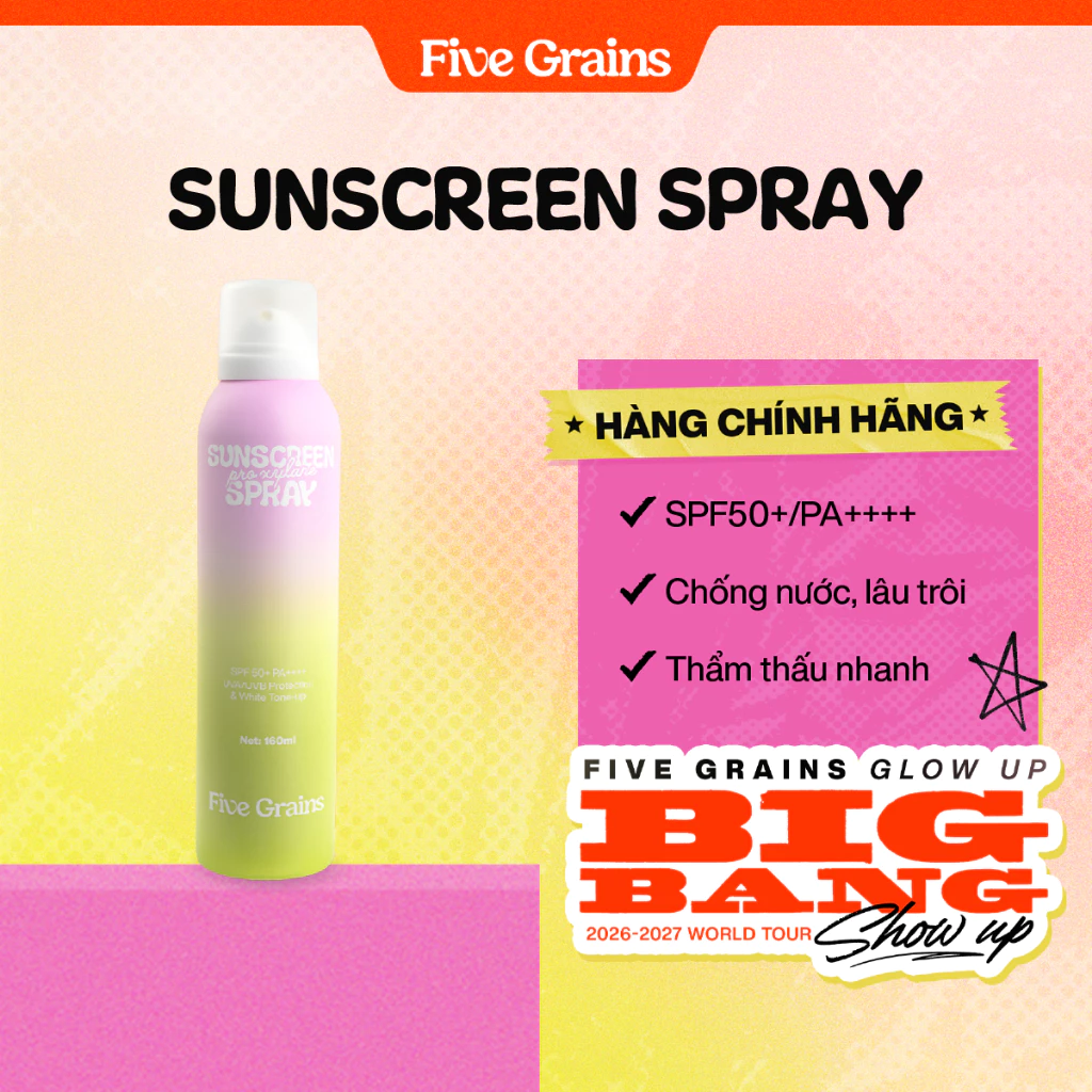 Xịt chống nắng Cao cấp Five Grains nâng tone Pro-Xylane 160ML