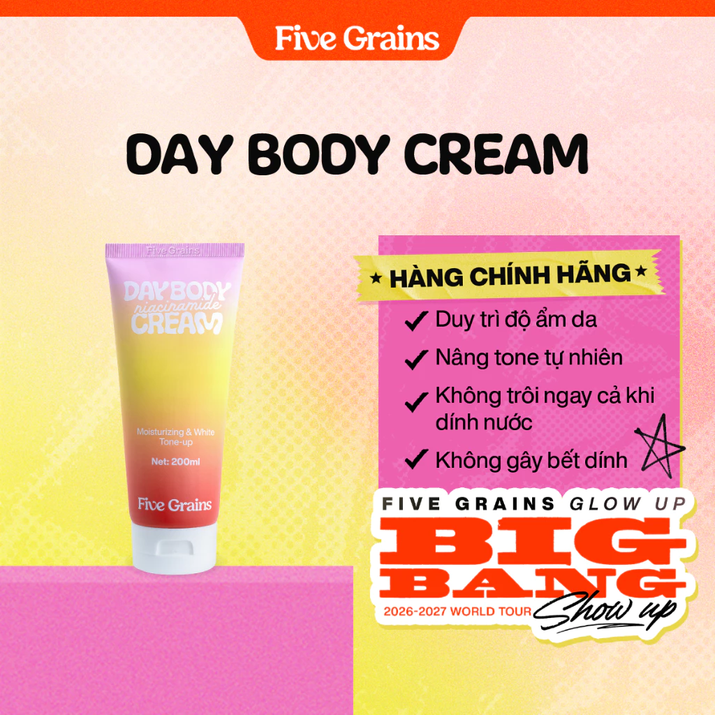Kem dưỡng Cao cấp Five Grains trắng da Niacinamide, Alpha-Arbutin nâng tone ban ngày 200ML