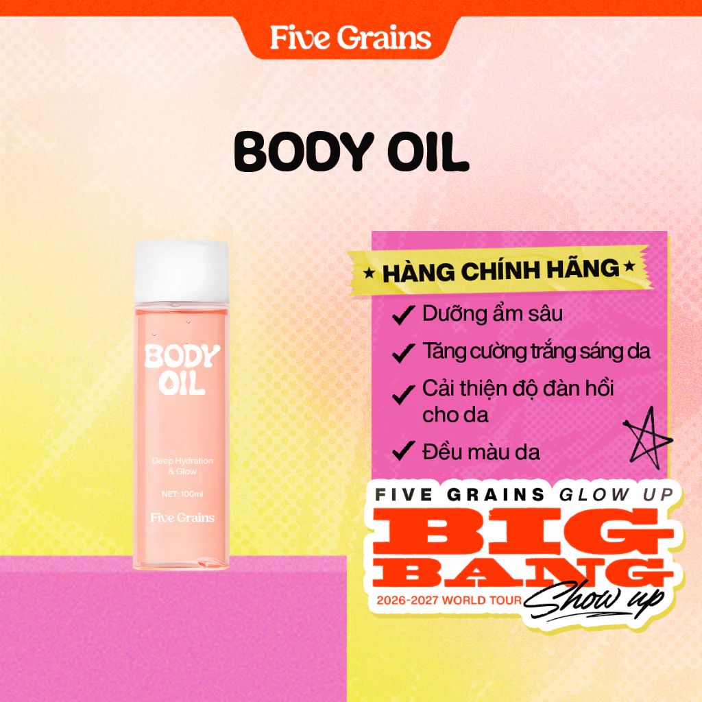 Dầu Dưỡng Thể Five Grains Body Oil Dưỡng Ẩm, Tăng cường dưỡng sáng da 100ml