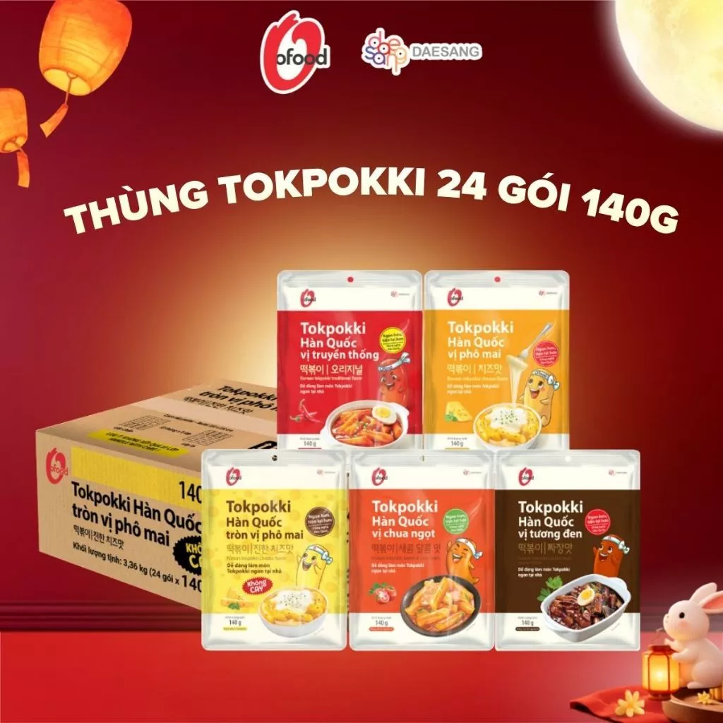 [O'FOOD VN] [THÙNG 24 GÓI] TOKBOKKI HÀN QUỐC O'FOOD 140G – BÁNH GẠO HÀN QUỐC, NHIỀU VỊ, TIỆN LỢI