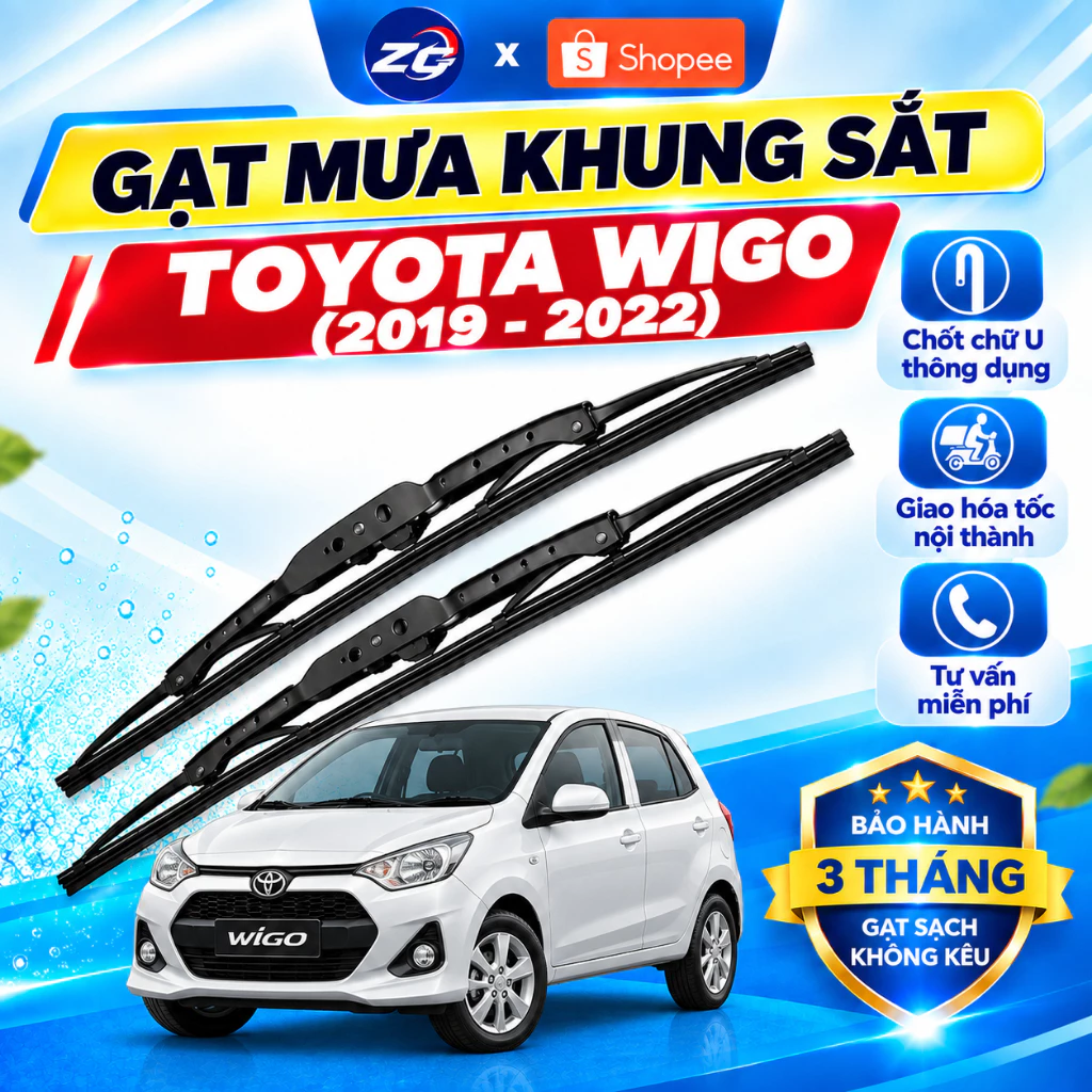 Cần gạt mưa  xe Toyota Wigo (2019-2022) khung xương, chổi gạt mưa gạt kính xe oto,Gạt mưa Ô Tô Khung Sắt
