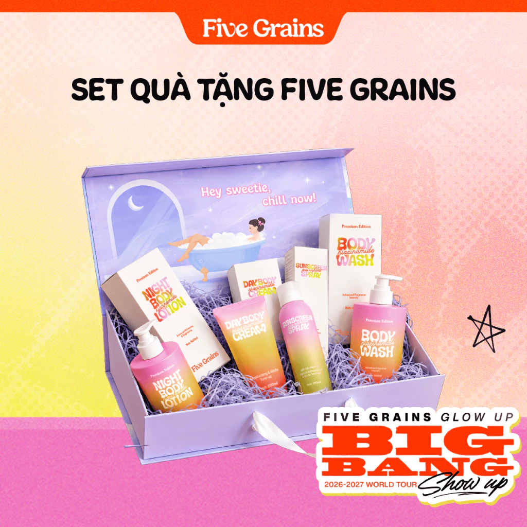 Set quà yêu thương Five Grains (sữa tắm/kem dưỡng ban ngày/kem dưỡng ban đêm/xịt chống nắng)