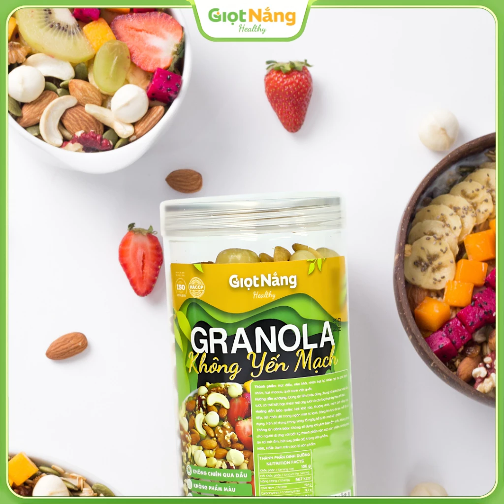 Granola 100% Hạt Và Quả Không Yến Mạch Ăn Sáng Sạch Lành Healthy từ Nông Sản Giọt Nắng Dịp Tết Trung Thu