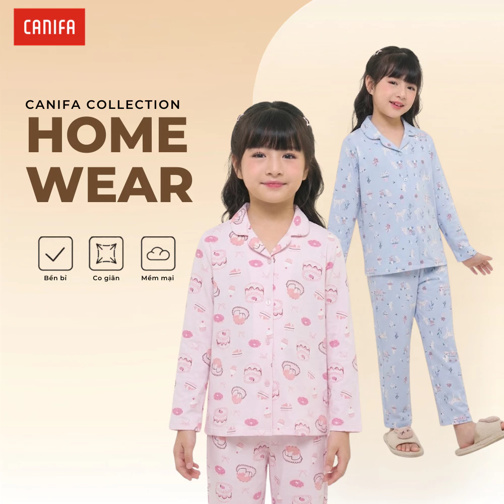 Bộ quần áo pyjama bé gái CANIFA mềm mại có chứng chỉ OEKOTEX  an toàn với da 1LS26W004