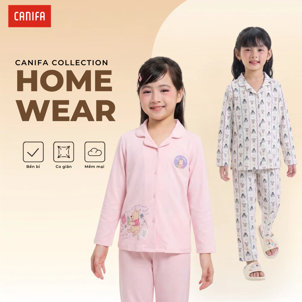 Bộ quần áo pijama bé gái CANIFA mặc nhà hình in dễ thương mềm mại 1LS26W014