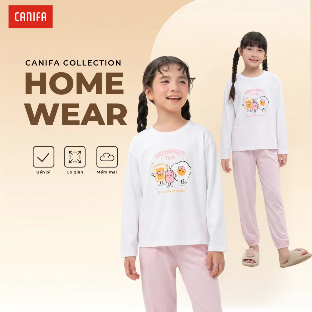 Bộ quần áo bé gái dài tay CANIFA mặc nhà mềm mại an toàn với làn da OEKOTEX CANIFA 1LS26W010