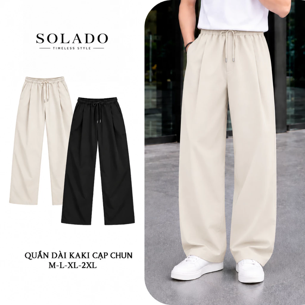 Quần Dài Kaki Nam SOLADO Ống Rộng Tôn Dáng Cạp Chun Thoải Mái Form Baggy QBK02