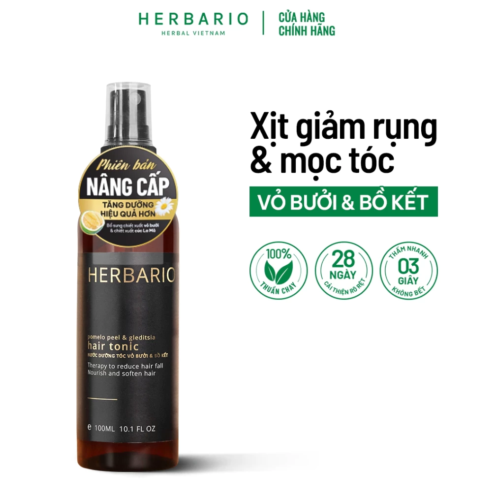 Xịt Mọc Tóc HERBARIO Vỏ Bưởi & Bồ Kết 100ml Hỗ Trợ Giảm Rụng Dưỡng Chân Tóc Chắc Khỏe Thấm Nhanh Không Bết