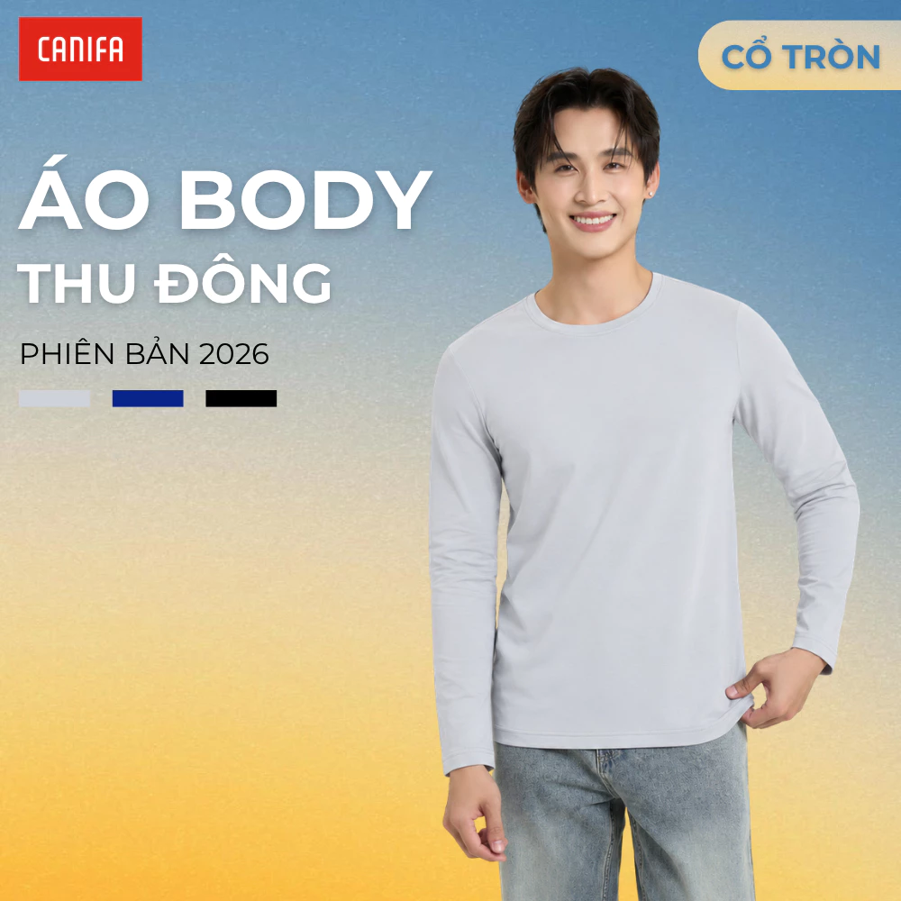Áo body nam cổ ngắn, dài tay chất liệu mềm mại giữ ấm tốt CANIFA 8IT26W001