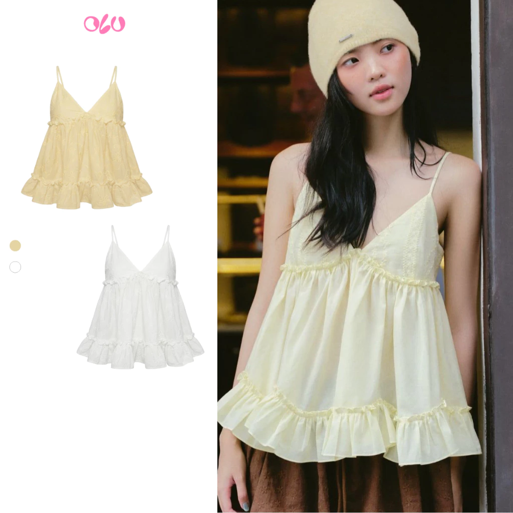 Áo 2 dây OLV phối ren voan bèo nữ tính Ruffled Cami Top phù hợp mùa hè đi chơi