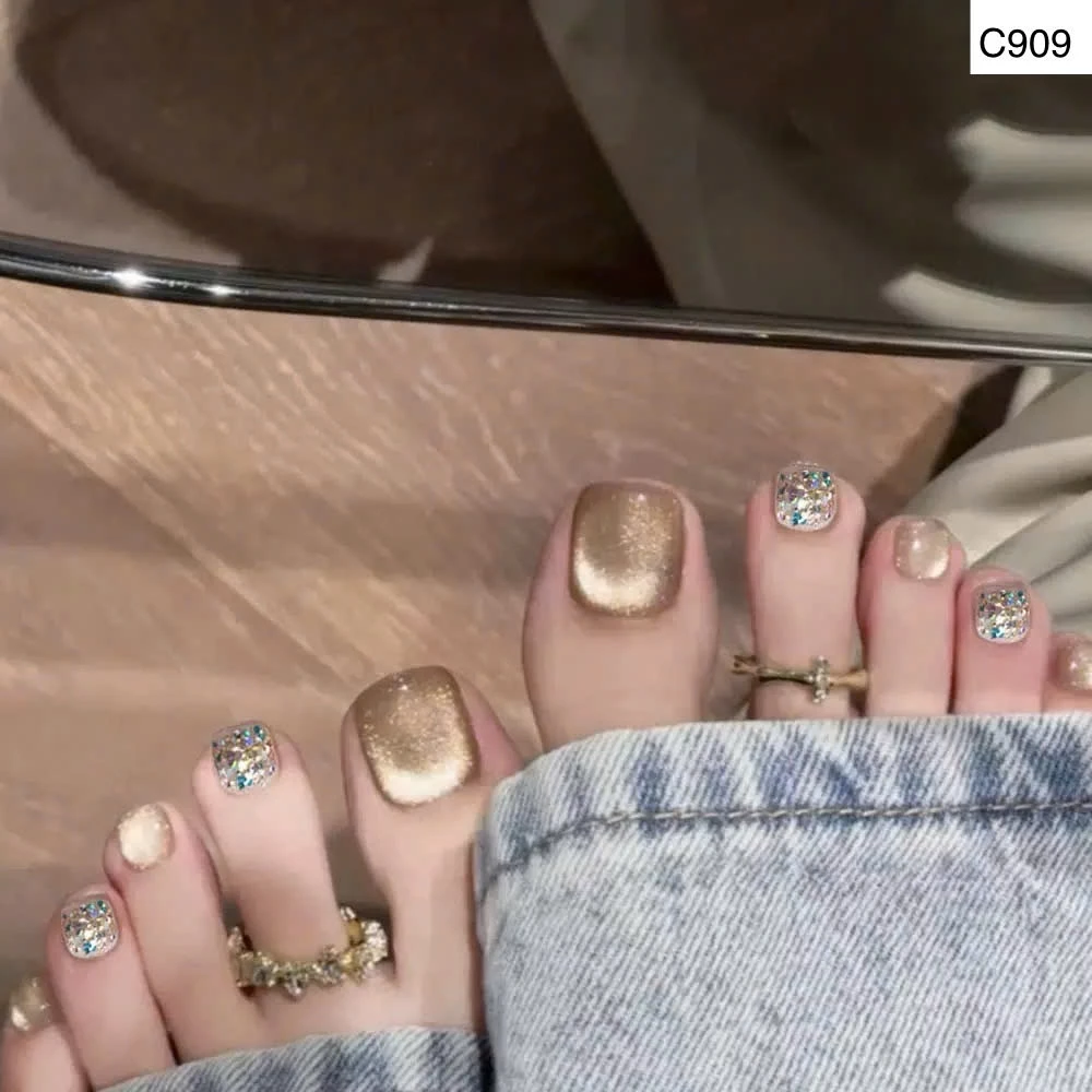C909 - Nail chân mắt mèo sang chảnh bộ 24 móng kèm phụ kiện mẫu mới chơi lễ đi du lịch hè 2026