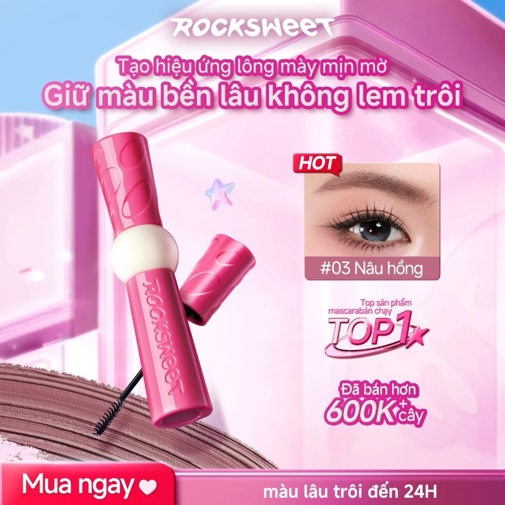 [LIVE] ROCKSWEET Mascara Lông Mày 2.0 4.5g – Hiệu Ứng Lì Mịn Như Nhung, Tạo Dáng Mày Tự Nhiên, Chống Nước & Lâu Trôi