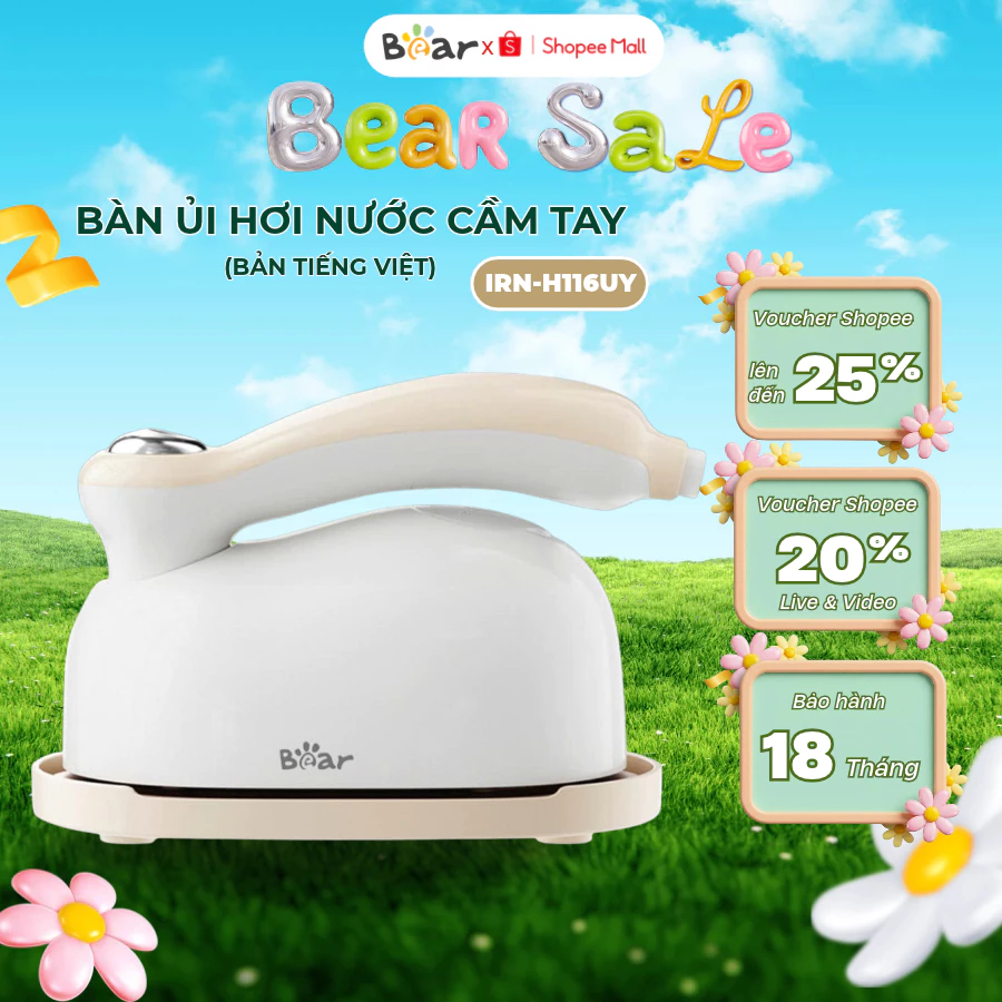 Bàn ủi hơi nước cầm tay Bear IRN-H116UY, 1100W, Bàn là ủi khô, Luồng hơi nước mạnh,Làm phẳng nhanh