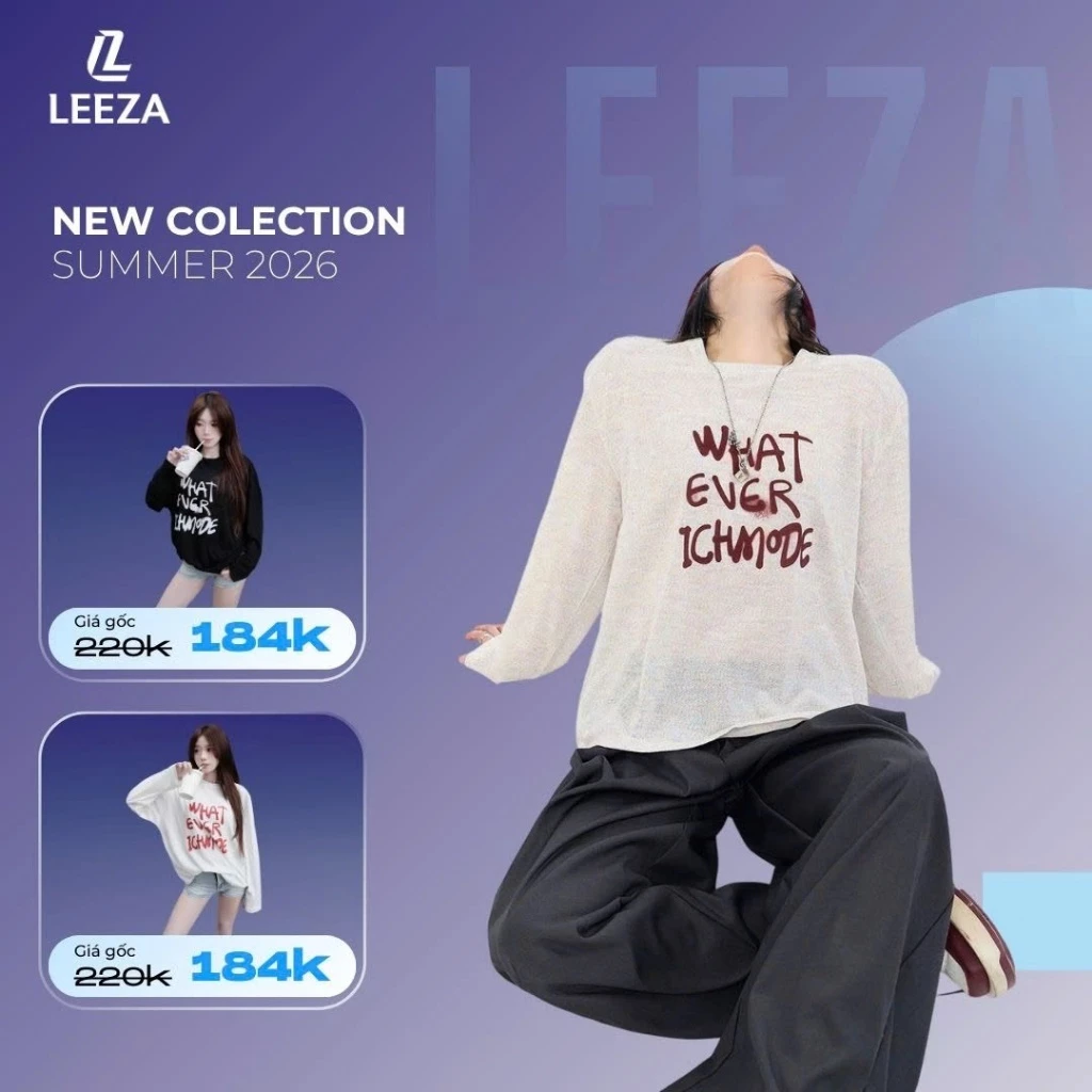Áo Thun Mỏng Dài Tay Freesize  LEEZA In Chữ-Chất Liệu Bông Tuyết Local Brand Unisex, Form rộng,Oversize Cho Nam Nữ 30.01