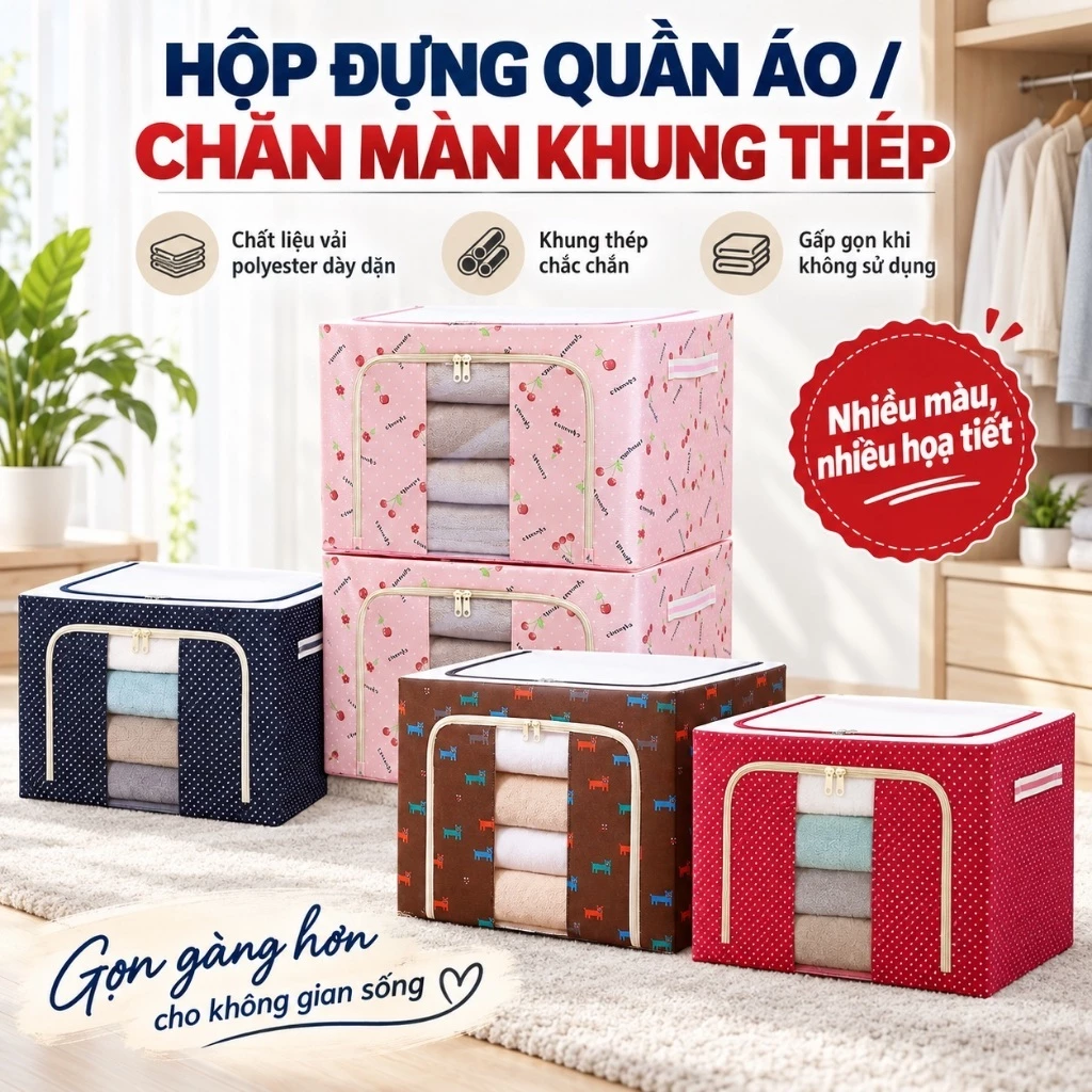 Hộp Vải Đựng Quần Áo Khung Thép Túi Đựng Quần Áo Chăn Mền Tiện Dụng Chống Thấm Nước
