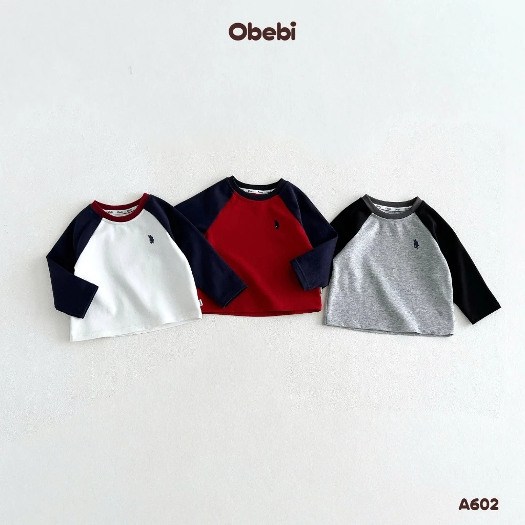 Áo Dài Tay Raglan Trẻ Em Thu Đông Phối Màu Thêu Thỏ Thương Hiệu Obebi Từ 8 - 23kg A602