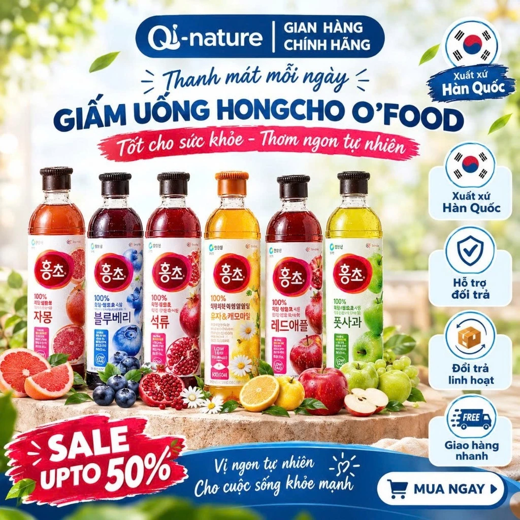 Giấm uống lựu đỏ, mâm xôi Hàn Quốc HongCho O’food 500ml, 900ml chính hãng, hỗ trợ giảm cân, giữ dáng & đẹp da