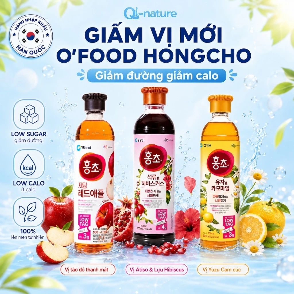 [VỊ MỚI - ÍT CALO] Giấm Uống OfoodHongcho Vị Mới Hàn Quốc - 900ML - LOW CALO - GIẢM ĐƯỜNG