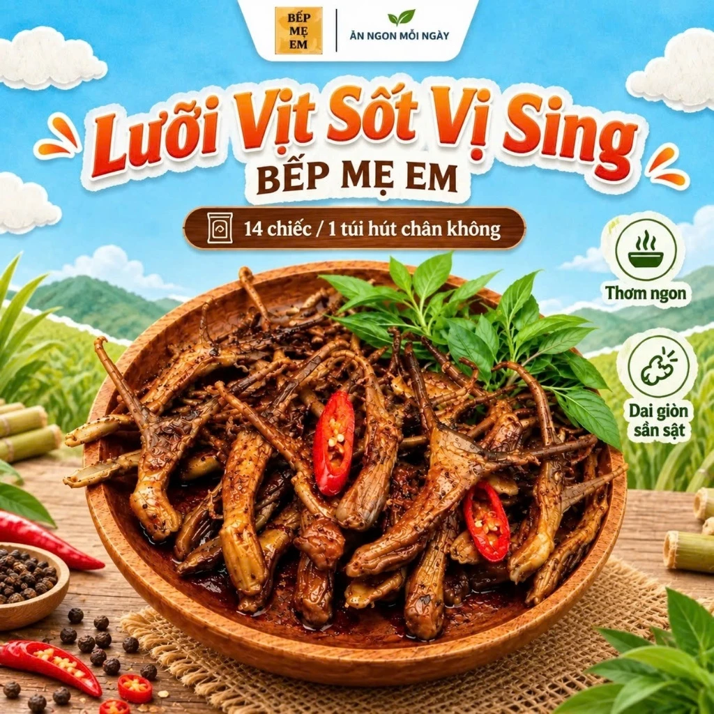 Lưỡi Vịt Bếp Mẹ Em - Sốt Vị Sing - Siêu ngon giòn sần sật - 14 chiếc/1 túi