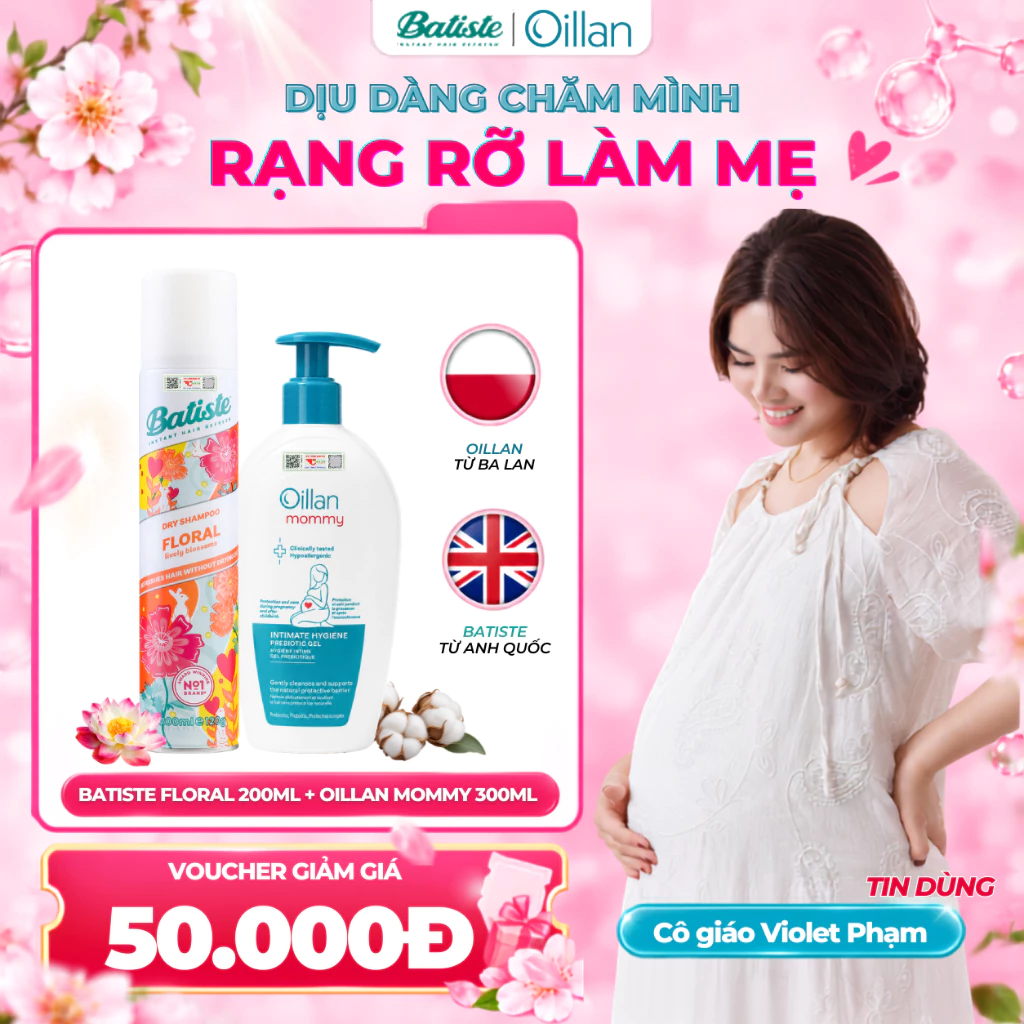 [MẸ RỰC RỠ] DUNG DỊCH VỆ SINH MẸ BẦU & SAU SINH OILLAN Mommy 300ml, Dầu Gội Khô BATISTE Floral 200ml
