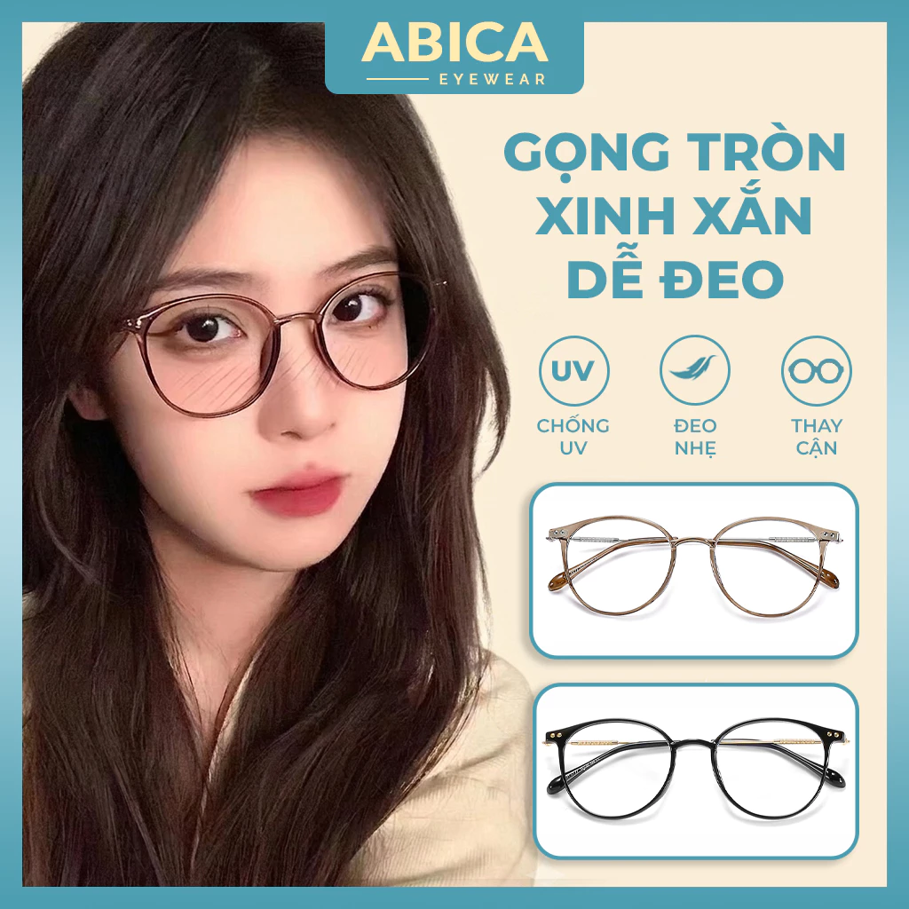 Gọng kính cận Khánh Vy mắt kính nữ chống ánh sáng xanh và tia UV form tròn basic dễ mang phù hợp mọi dáng mặt 526